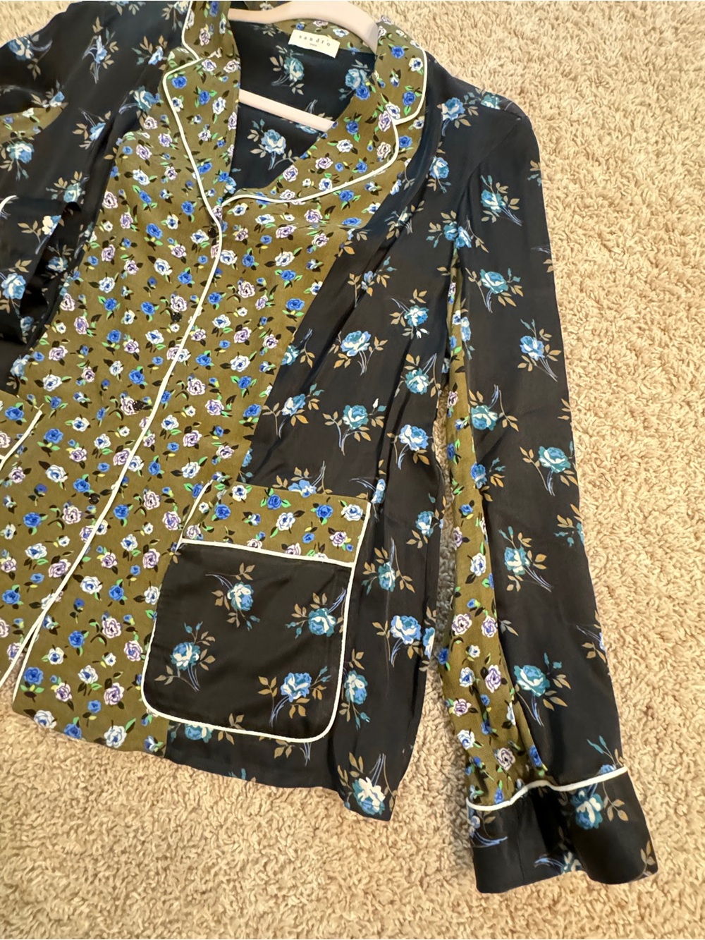 NWT Sandro Paris Crepe & Satin Noisette Shirt In Black Floral Size 3 - Picture 5 of 11